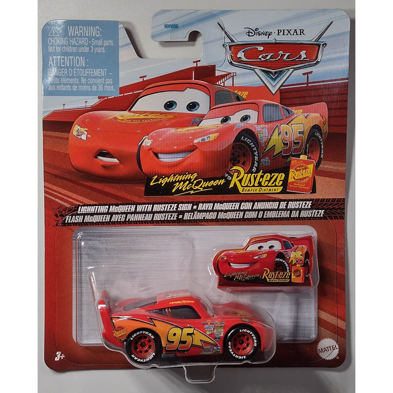 Disney Pixar Cars 2023 Character Cars (Mix 11) 1:55 Scale Diecast Vehicles, Lightning McQueen with Rusteze Sign