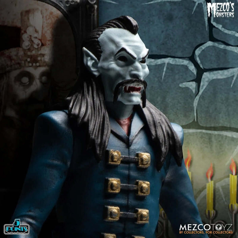 Mezco's Monsters Tower of Fear 5 Points Action Figures Deluxe Box Set, Dracula figure up close