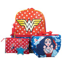 Wonder Woman 5-Piece Backpack Set - BioWorld, showing backpack and accessories