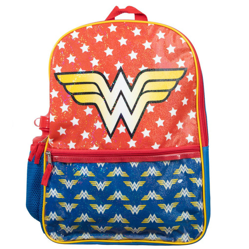 Wonder Woman 5-Piece Backpack Set - BioWorld, backpack front without lunch tote