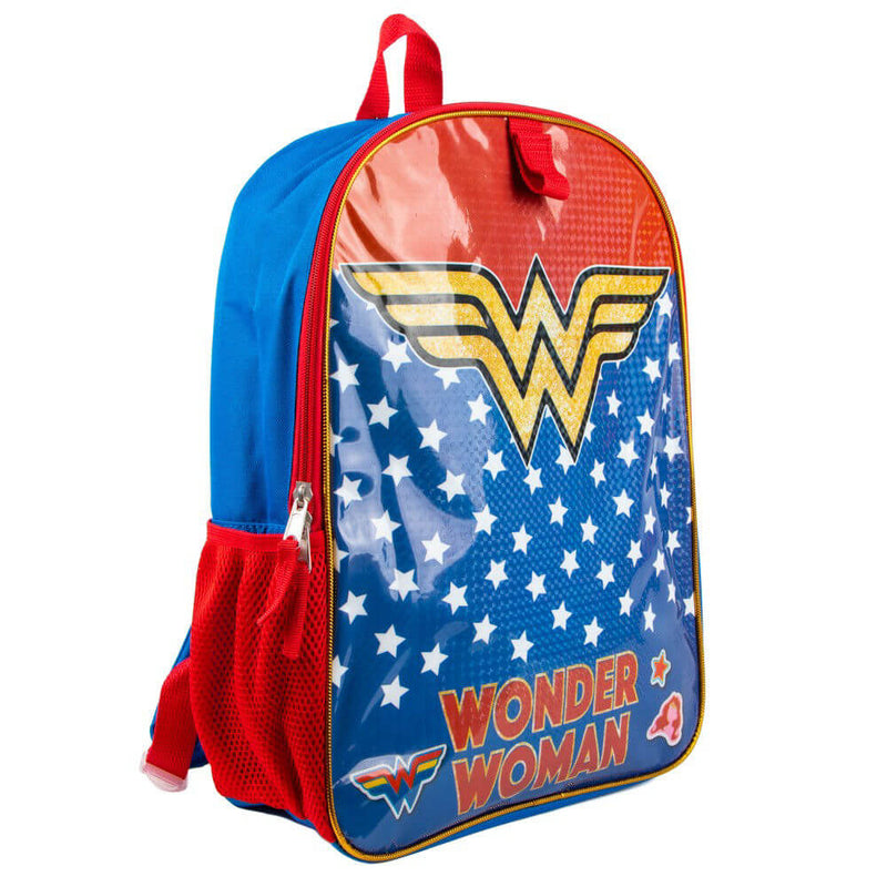 Backpack with Wonder Woman logo and design on a white background