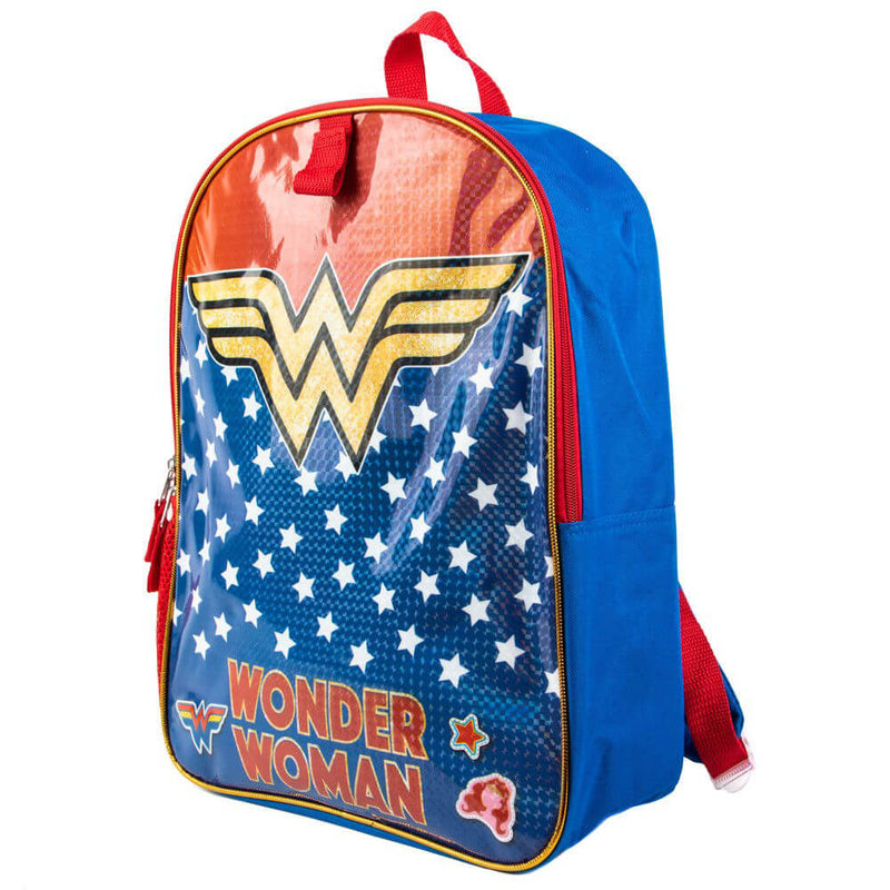 Backpack with Wonder Woman logo and design on a white background