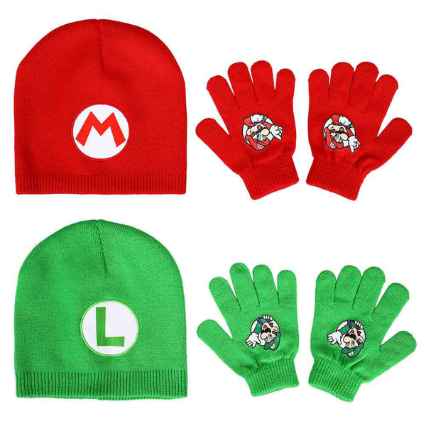 super mario mütze und handschuhe Super Mario Brothers Mario & Luigi Youth 2-Pack Beanie And Glove Set for Kids