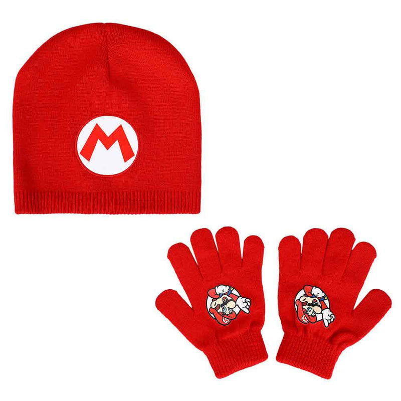 Mario & Luigi Super Mario Bros Youth Beanie & Gloves Combo, Mario hat and gloves