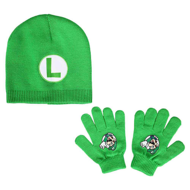 Mario & Luigi Super Mario Bros Youth Beanie & Gloves Combo, Luigi hat and gloves