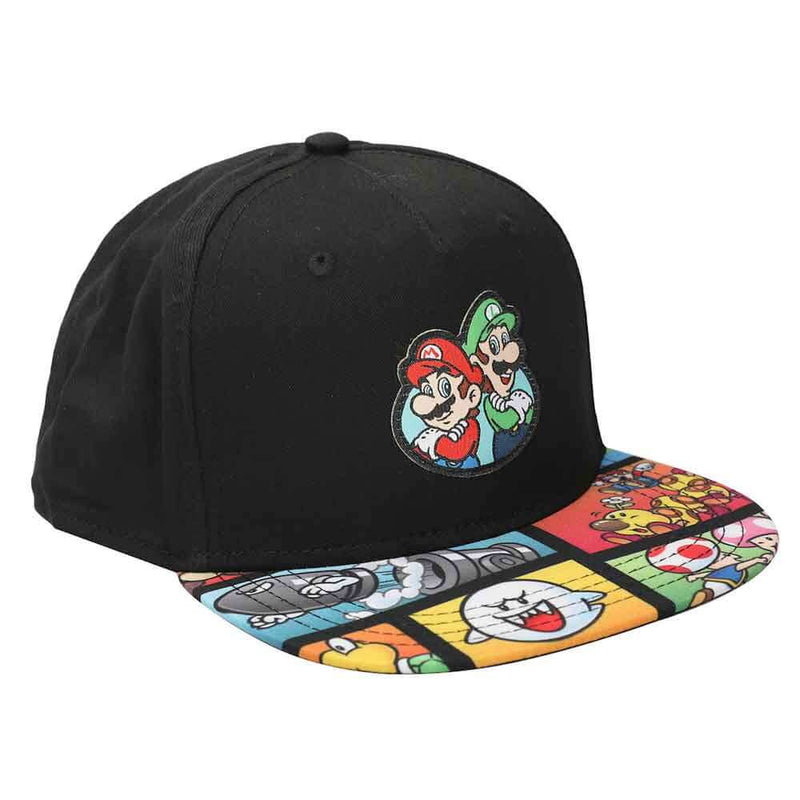 Super Mario Bros Flat Bill Snapback Hat & Bi-fold Wallet Combo, hat front-left