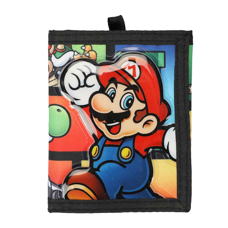 Super Mario Bros Flat Bill Snapback Hat & Bi-fold Wallet Combo, wallet closed front