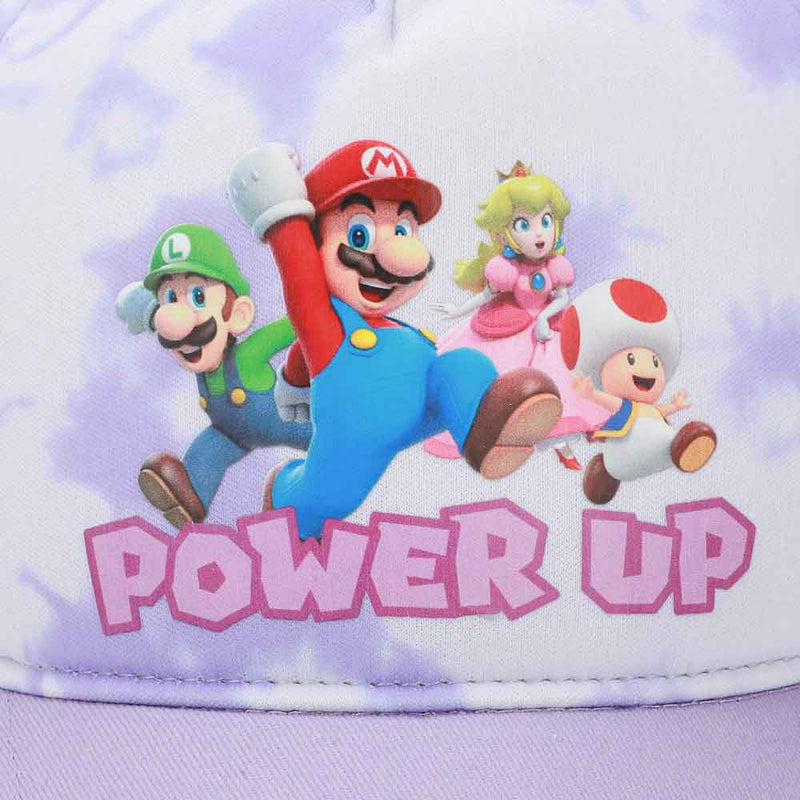 Super Mario Bros Tie-dye Youth Trucker Hat - BioWorld, crown up close