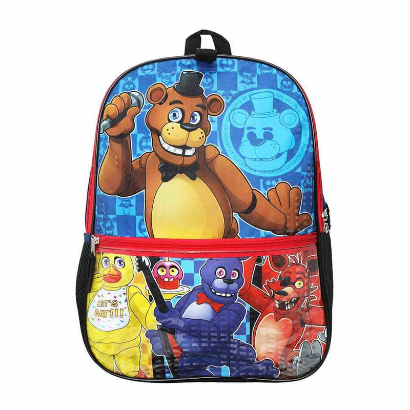 Five Nights at Freddy's Characters Youth 5 Piece Backpack Set - BioWorld, front view without snack bag attached