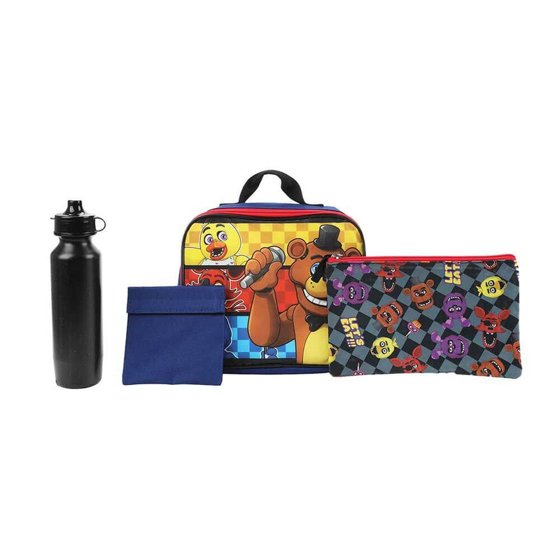 Five Nights at Freddy's Characters Youth 5 Piece Backpack Set - BioWorld, showing accessories