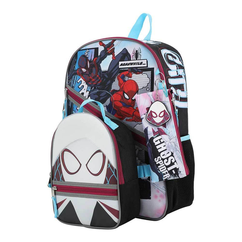 Spider-Gwen Marvel 5-Piece Youth Backpack Set - BioWorld, showing backpack left side view