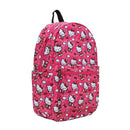 Pink backpack with Hello Kitty pattern on a white background
