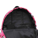 Backpack with pink and black design on a white background