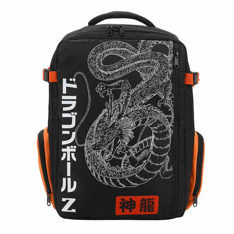 Dragon ball Z Black backpack with dragon design and orange accents on a white background