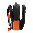 Black and orange backpack on a white background
