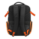 Black and orange backpack on a white background