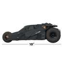 Batmobile toy vehicle with dimensions indicated on a white background