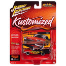 1958 Plymouth Fury (Kustomized) (Gloss Red Transition to Red-Orange-Yellow Flames Flat Black Back of Car) Packaged