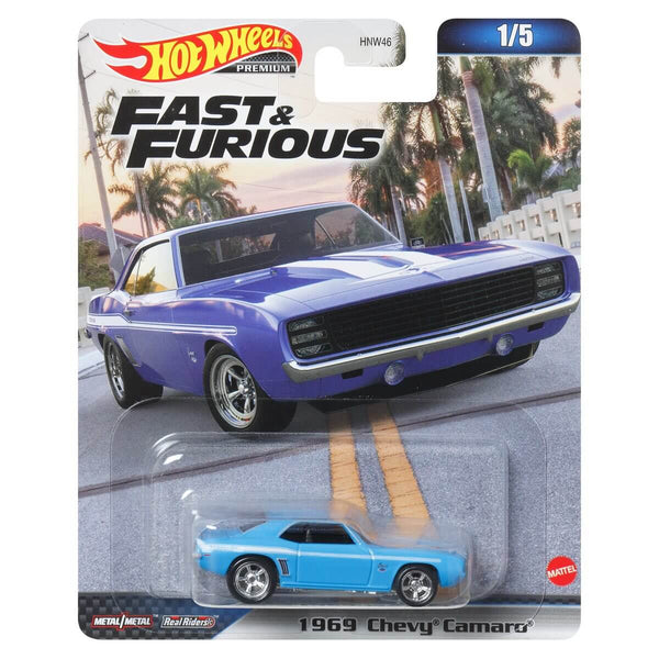 Hot Wheels Premium 2023 Fast and Furious Series (Mix 2) 1:64 Scale Diecast Cars, 1969 Chevy Camaro