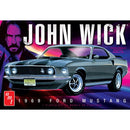 John Wick 1969 Ford Mustang model kit packaging with a classic car and character portrait.