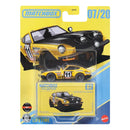 Matchbox toy car packaging with a yellow and black car on a white background