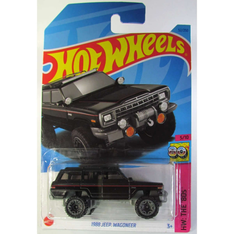 Hot Wheels 2023 Mainline HW: The '80s Series 1:64 Scale Diecast Cars (International Card), 1988 Jeep Wagoneer (Matte Black & Black)