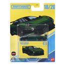 Matchbox 18/20 Green Driving Force die-cast model car in its original yellow and blue blister card packaging, manufactured by Mattel.
