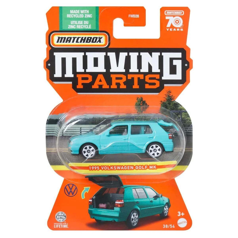 Matchbox 2023 Moving Parts Series (Wave 5) 1:64 Scale Diecast Vehicles, 1995 Volkswagon Golf MK