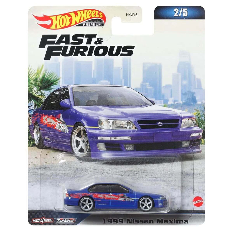 Hot Wheels Premium 2023 Fast and Furious (Mix 3) 1:64 Scale Diecast Vehicles, 1999 Nissan Maxima