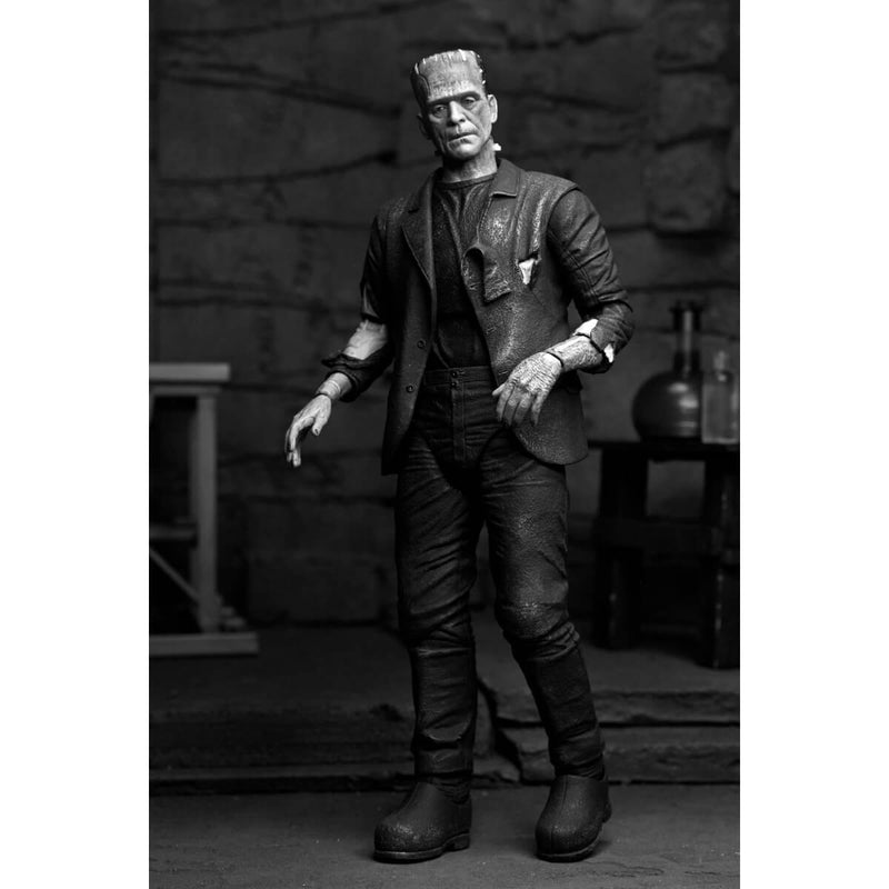 Ultimate Frankenstein's Monster (B&W) - from Bride of Frankenstein 7" Scale NECA Action Figure, full standing figure looking to the side