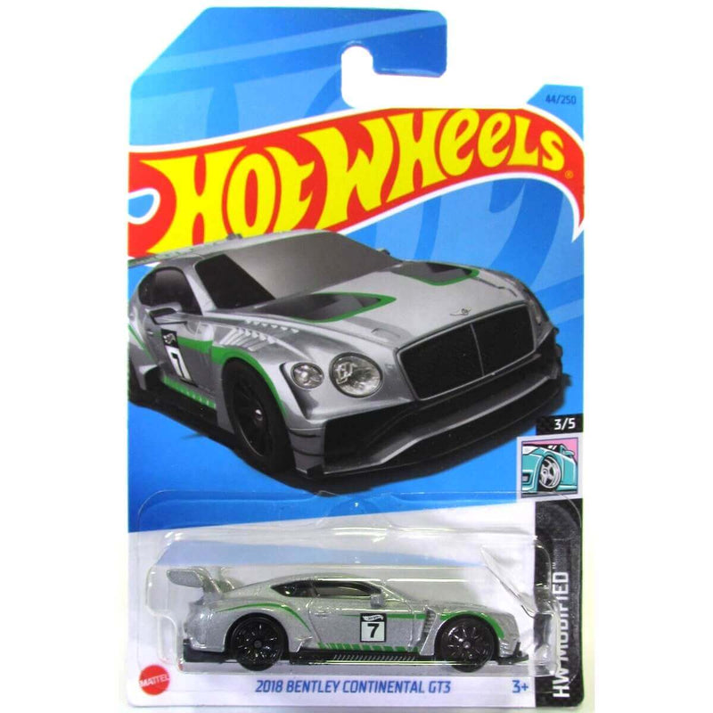 Hot Wheels 2023 Mainline HW Modified Series 1:64 Scale Diecast Cars (International Card), 2018 Bentley Continental GT3 (Metal Flake Silver)