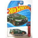 A Hot Wheels 2018 Honda Civic Type R die-cast toy car in its original blister packaging, featuring a green car with gold wheels on a blue and red backing card.