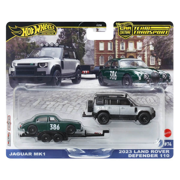 Hot Wheels 2025 Team Transport (Mix 1), Jaguar MK1 and 2023 Land Rover Defender 110