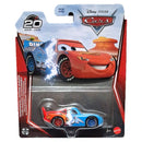 Mattel Disney Pixar Cars Lightning McQueen die-cast metal toy car in its original blister card packaging, featuring a red and blue race car with a desert background.