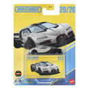 Matchbox toy car packaging with a silver sports car on a yellow and blue background