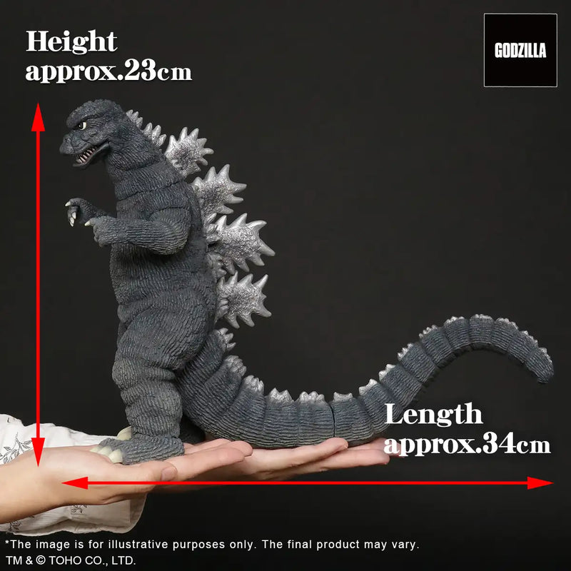 Godzilla (1974) TOHO Daikaiju Series, 9" x 13" Star Ace, X-Plus, unpackaged figure with size measurements