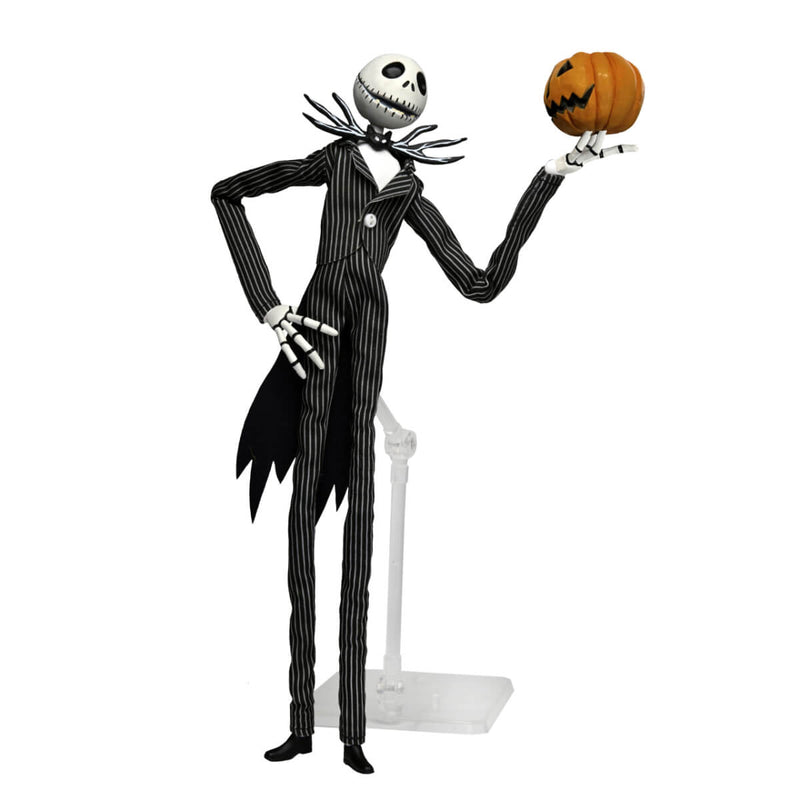 NECA The Nightmare Before Christmas Jack Skellington with Pumpkin 9 Inch Articulated Figure, posing with pumpkin face in hand