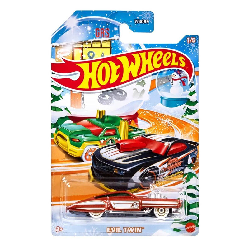 Hot Wheels 2024 Christmas Vehicles 5-Piece Collector's Bundle 1:64 Scale Diecast, Evil Twin