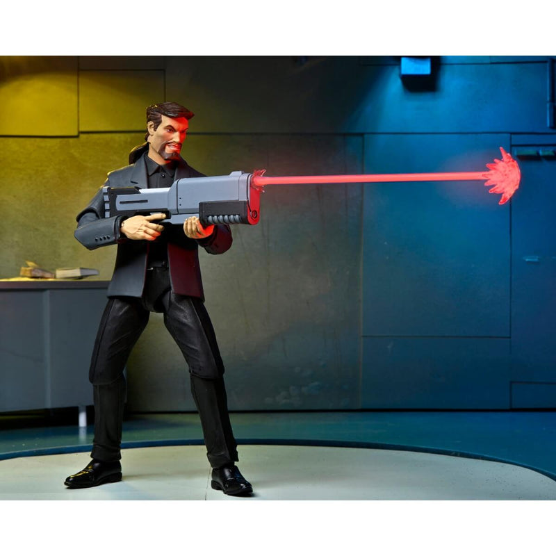 NECA Gargoyles Ultimate David Xanatos 7-Inch Scale Action Figure, figure firing weapon with blast effect