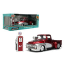 1956 Ford F-100 Pickup w/Gas Pump (Just Trucks, Candy Red/Silver) 1:24 Scale Diecast