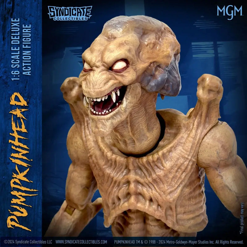 Pumpkinhead 1:6 Scale Deluxe 15" Action Figure - Syndicate Collectibles, closeup with ad overlay