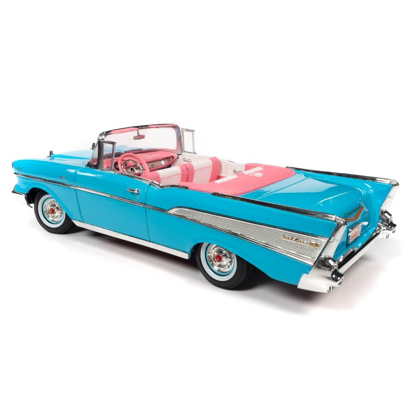 Barbie 1957 Chevrolet Bel Air Convertible 1:18 scale diecast Car, Aqua Blue, back left