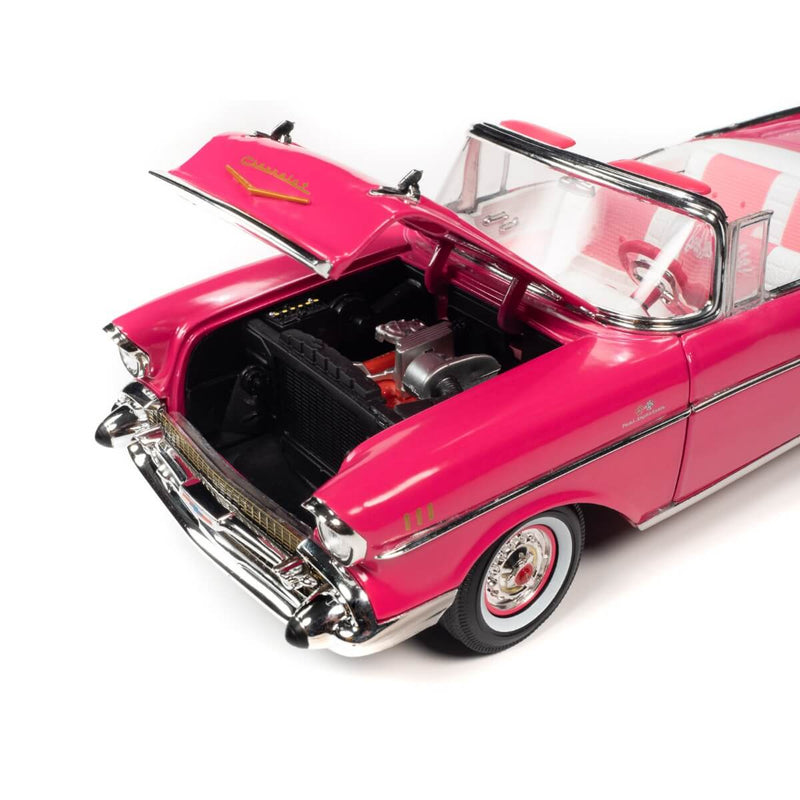 Barbie 1957 Chevrolet Bel Air Convertible 1:18 scale diecast Car, pink, engine