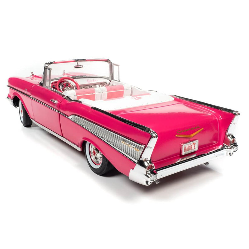 Barbie 1957 Chevrolet Bel Air Convertible 1:18 scale diecast Car, pink, back left