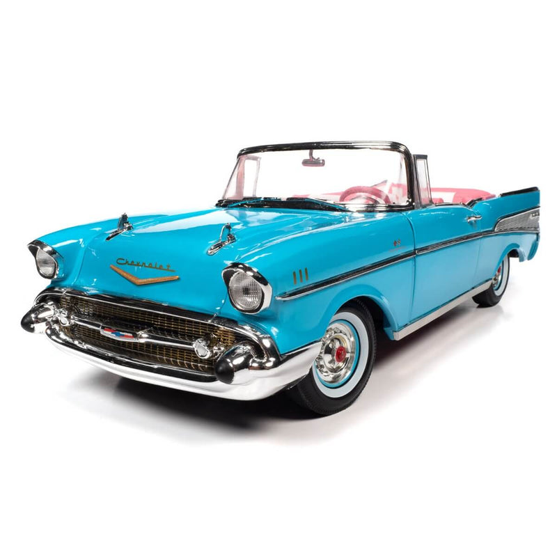 Barbie 1957 Chevrolet Bel Air Convertible 1:18 scale diecast Car, Aqua Blue, Front left