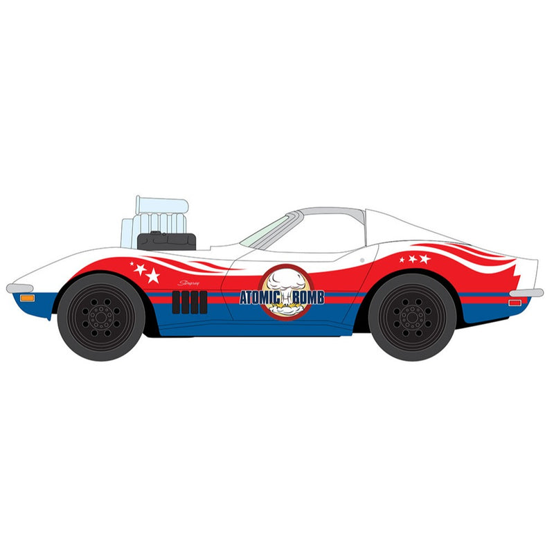 Johnny Lightning 2025 Pop Culture R1 6-Piece Collector's Bundle 1:64 Scale Cars, Stuntman Mike's Ride Along Racing 
1969 Chevy Corvette "Atomic Bomb"