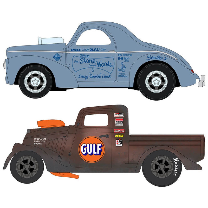 Johnny Lightning 2024 Themed 2-Packs R1A 3-Piece Collector's Bundle, 1941 Willys
1933 Willys Gasser Pickup GULF