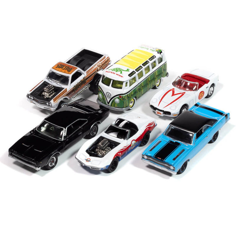 Johnny Lightning 2025 Pop Culture R1 6-Piece Collector's Bundle 1:64 Scale Cars, unpackaged