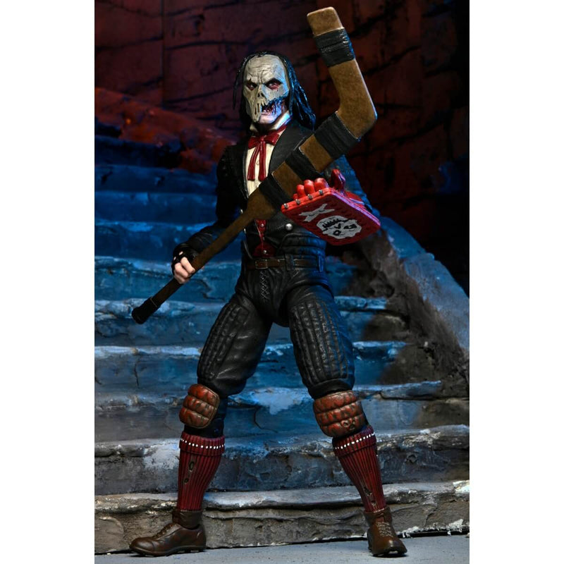 NECA Universal Monsters x Teenage Mutant Ninja Turtles Ultimate Casey as The Phantom 7-Inch Scale Action Figure, figure holding hockey stick