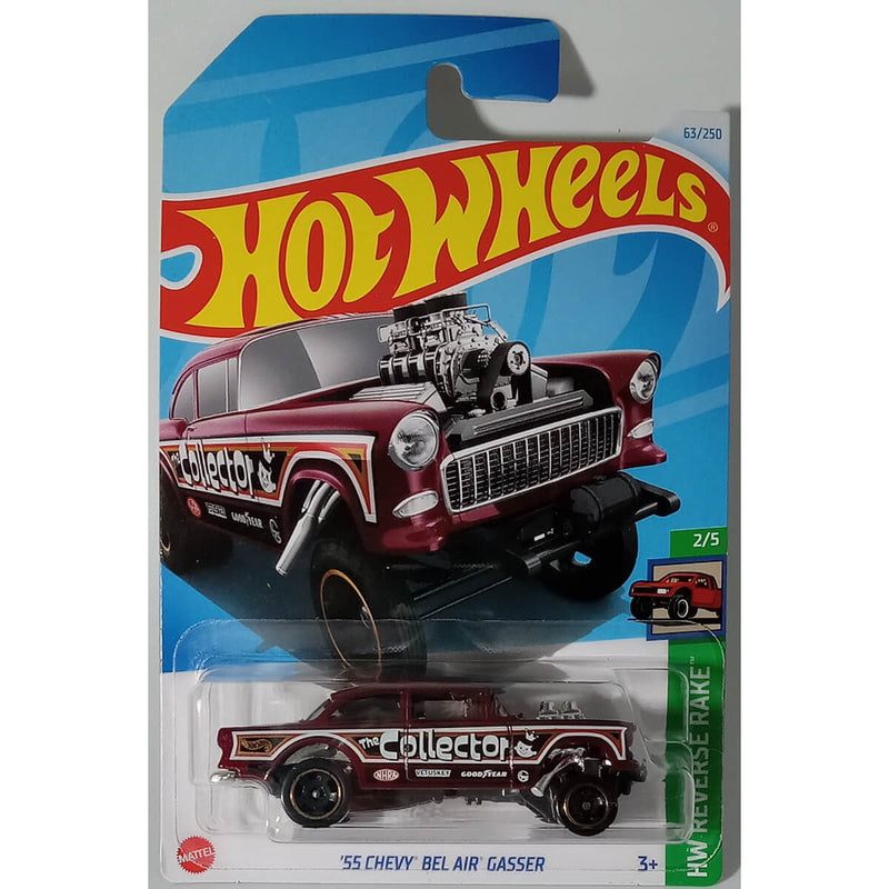 Hot Wheels 2024 Mainline HW Reverse Rake Series 1:64 Scale Diecast Cars (International Card) 55 Chevy Bel Air Gasser